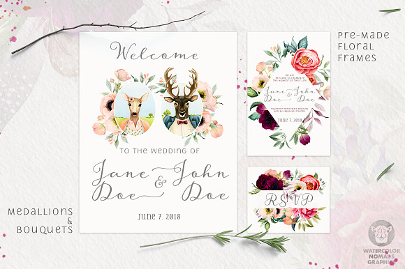Boho Watercolor Flowers Collection in Illustrations - product preview 1