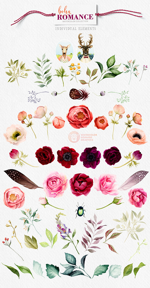 Boho Watercolor Flowers Collection in Illustrations - product preview 2