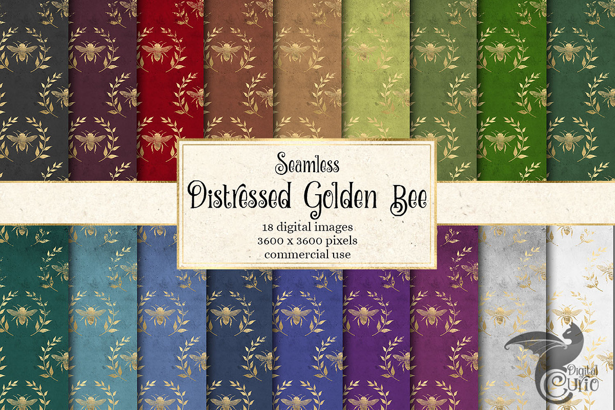 Distressed Golden Bee Digital Paper in Patterns - product preview 8
