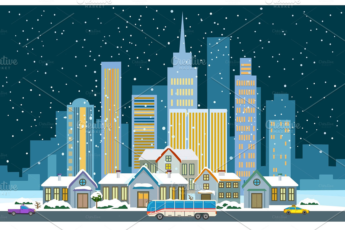 Winter cityscape flat in Illustrations - product preview 8