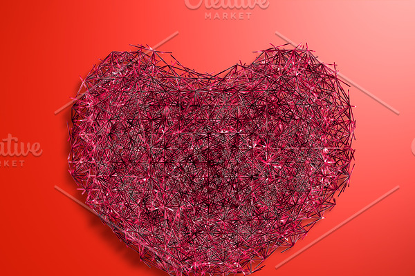 polygonal red heart of the particles