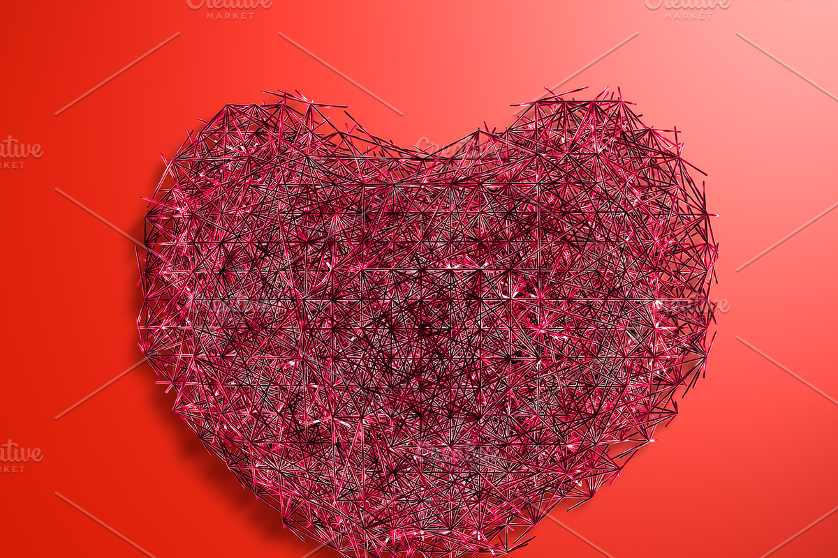 polygonal red heart of the particles in Illustrations - product preview 8