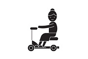 Old woman on scooter black vector