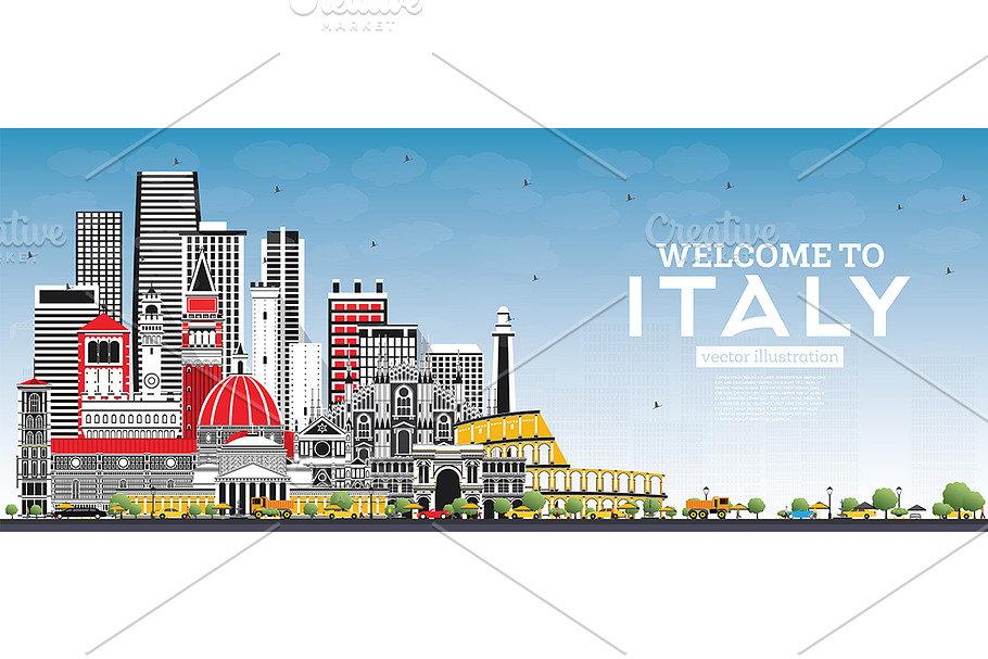 Welcome to Italy Skyline  in Illustrations - product preview 8