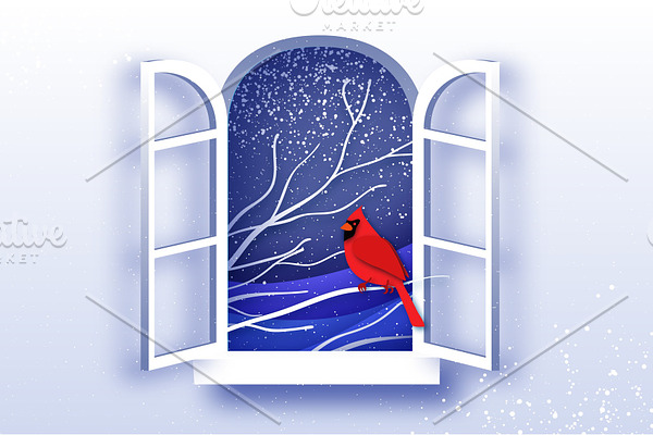 Red Cardinal in paper cut style