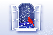 Red Cardinal in paper cut style