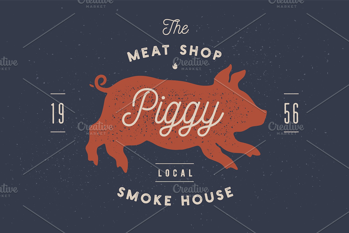 Piggy, pig, pork. Vintage label in Illustrations - product preview 8
