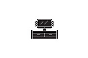 Tv cabinet black vector concept icon