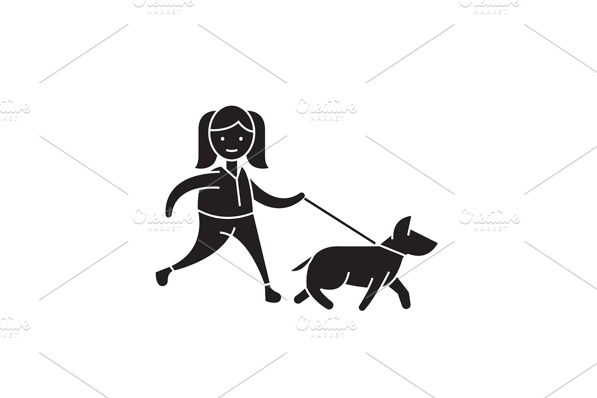 Walk the dog black vector concept in Illustrations - product preview 8