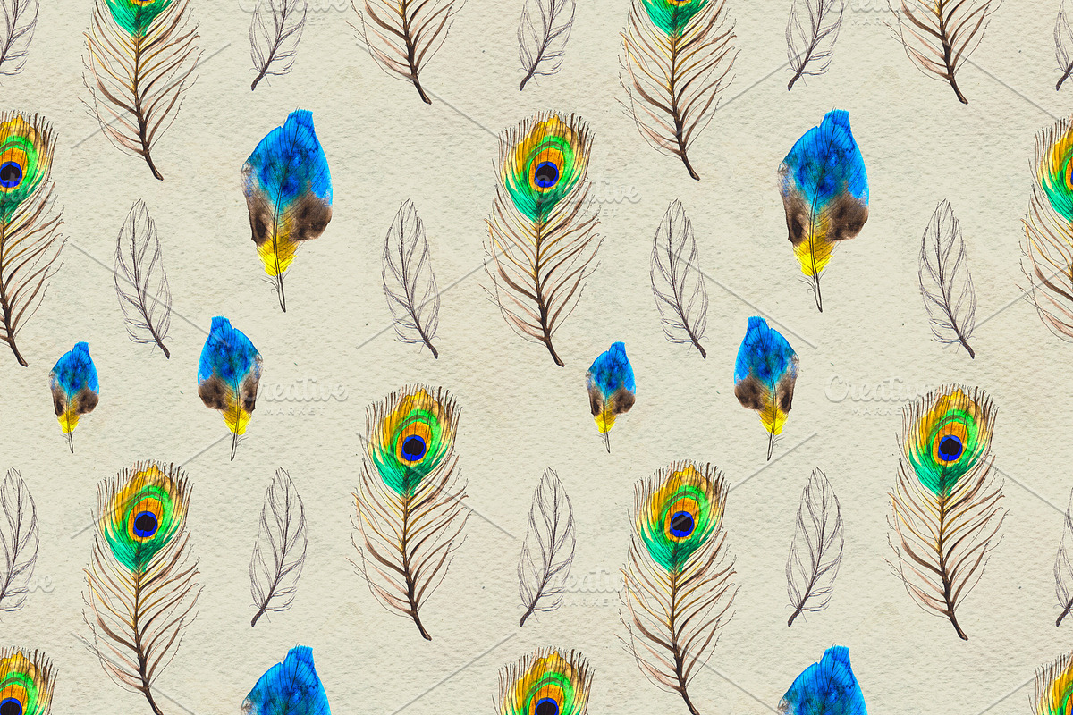 Watercolor feathers seamless pattern in Illustrations - product preview 8