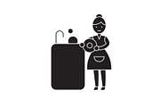 Washing dishes black vector concept