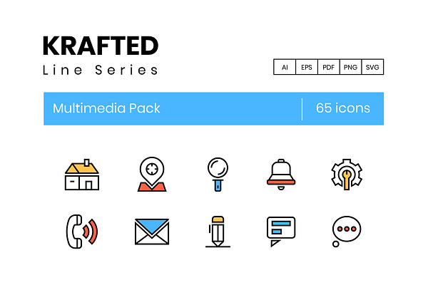 65 Multimedia Icons | Krafted Series