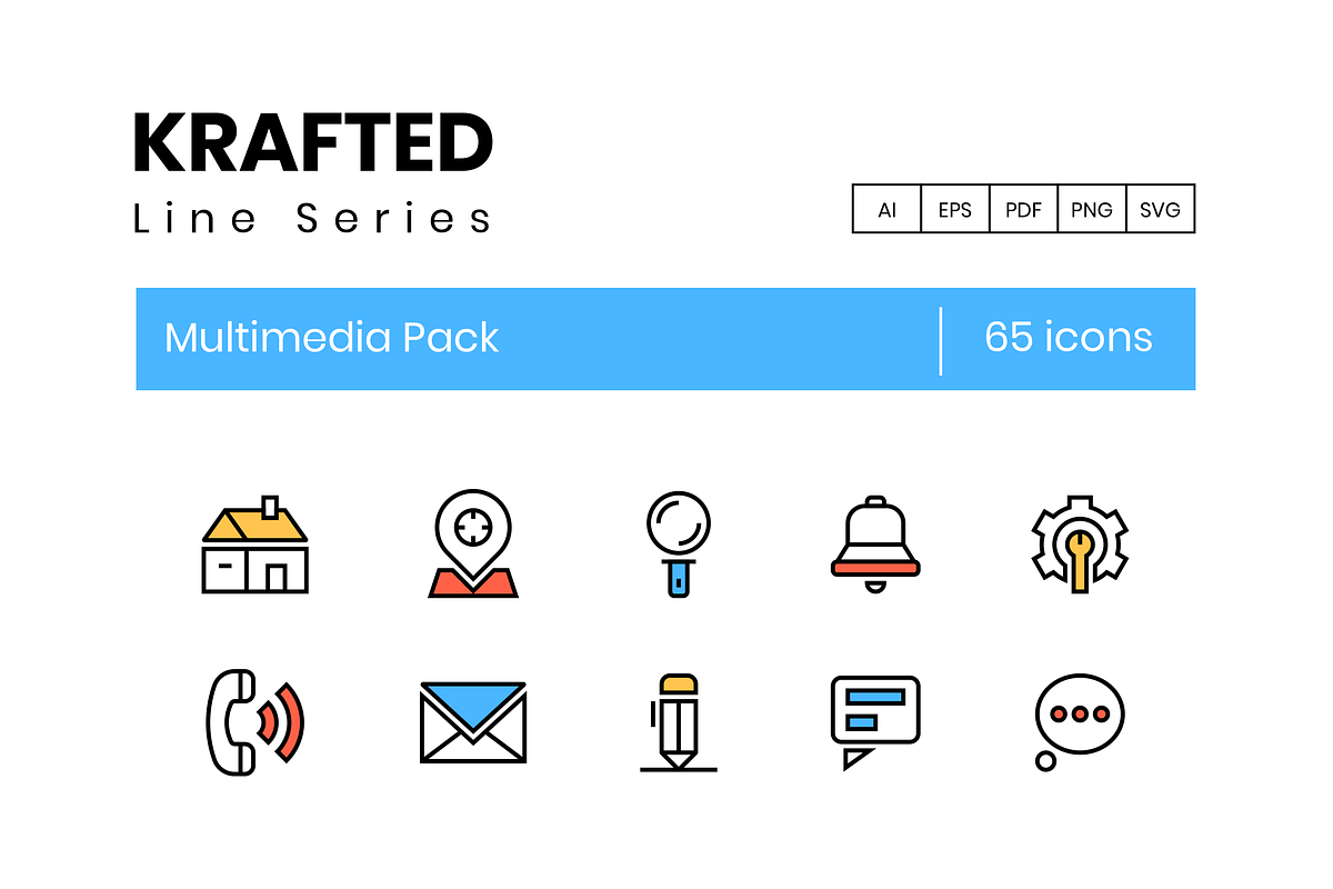 65 Multimedia Icons | Krafted Series in Navigation Icons - product preview 8