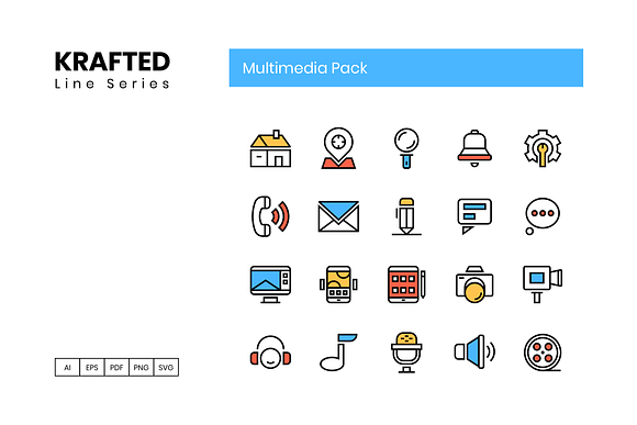 65 Multimedia Icons | Krafted Series in Navigation Icons - product preview 1