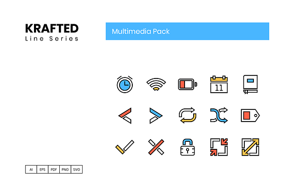 65 Multimedia Icons | Krafted Series in Navigation Icons - product preview 2