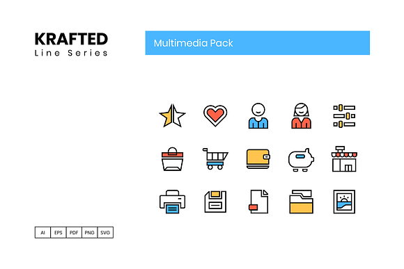 65 Multimedia Icons | Krafted Series in Navigation Icons - product preview 3