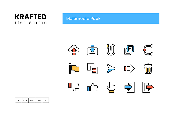 65 Multimedia Icons | Krafted Series in Navigation Icons - product preview 4