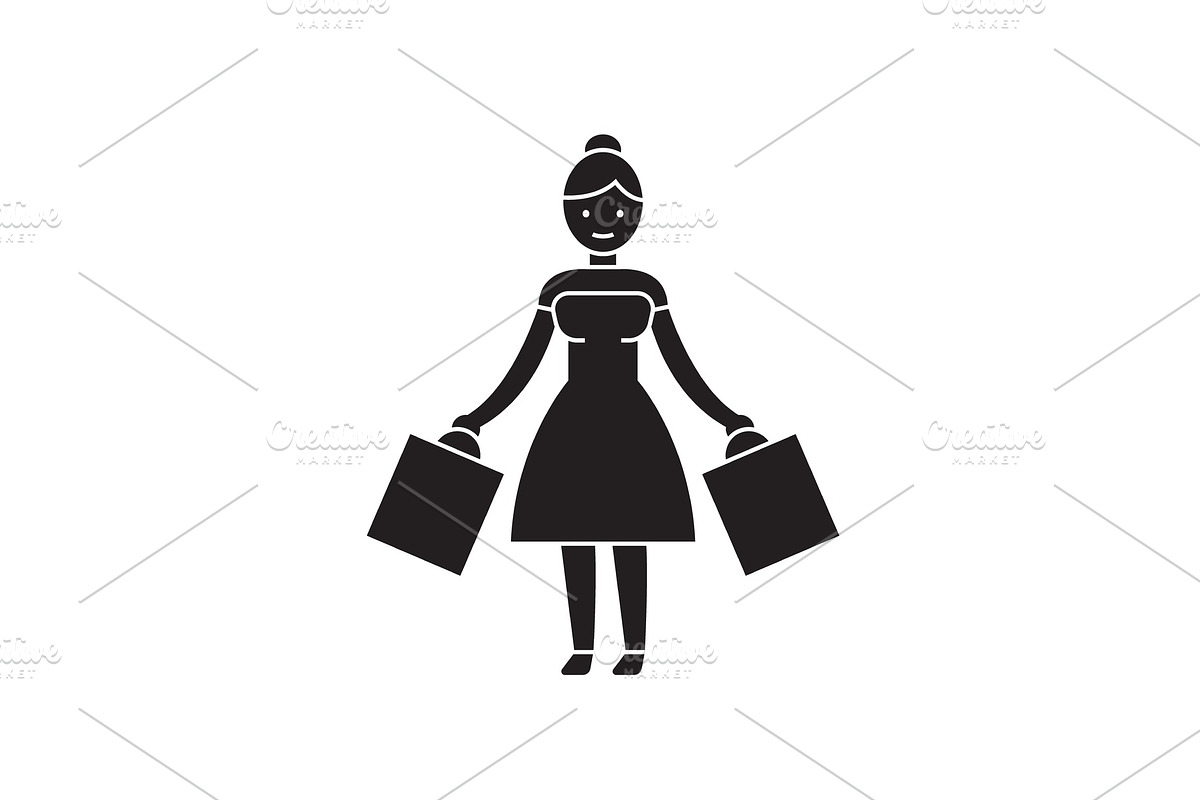 Woman shopping black vector concept in Illustrations - product preview 8
