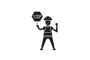 Worker with a stop sign black vector