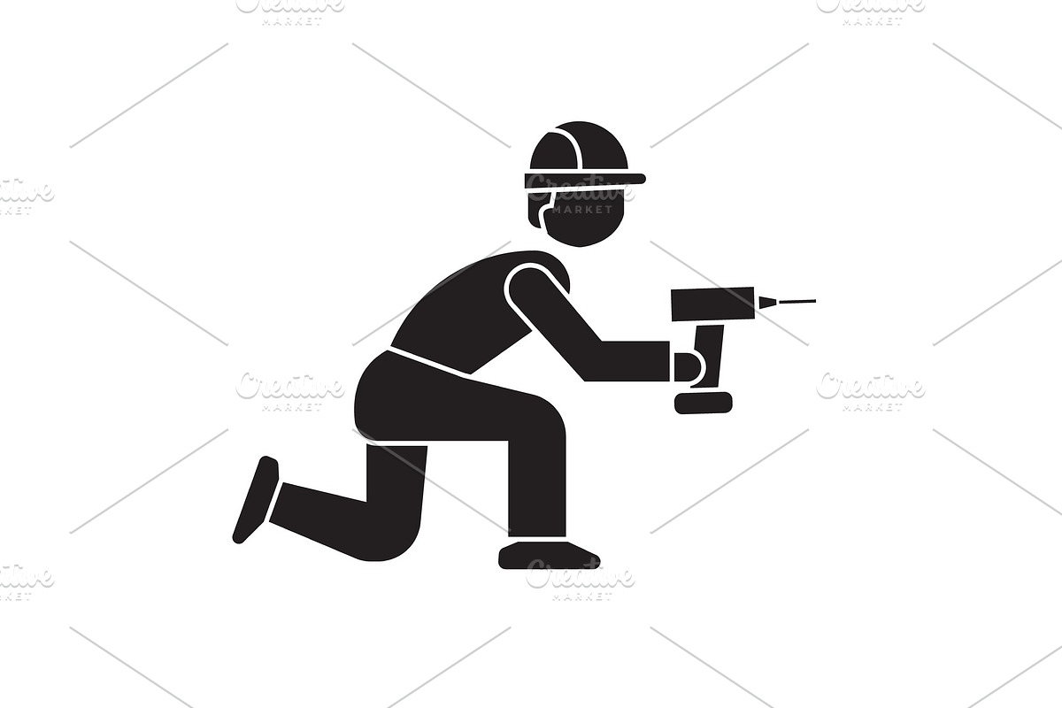 Worker with screwdriver black vector in Illustrations - product preview 8