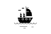 Yacht sailing black vector concept