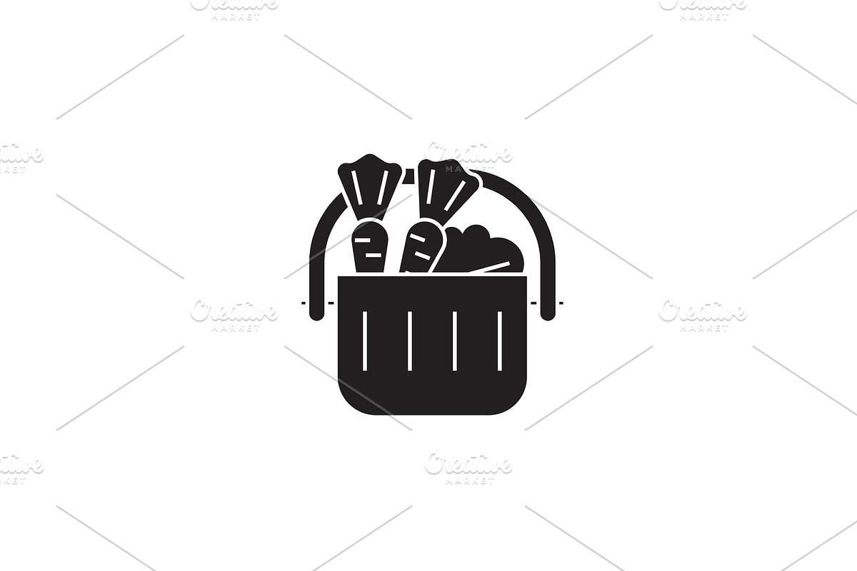 Full grocery supermarket cart black in Illustrations - product preview 8