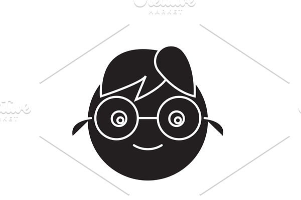 Geek emoji black vector concept icon