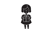 Girl with a gift black vector