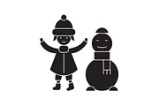 Girl with a snowman black vector