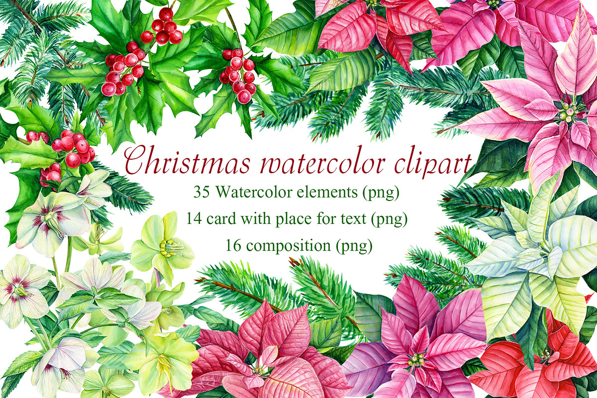 Christmas watercolor clipart in Illustrations - product preview 8