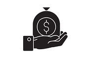 Hand with money bag black vector