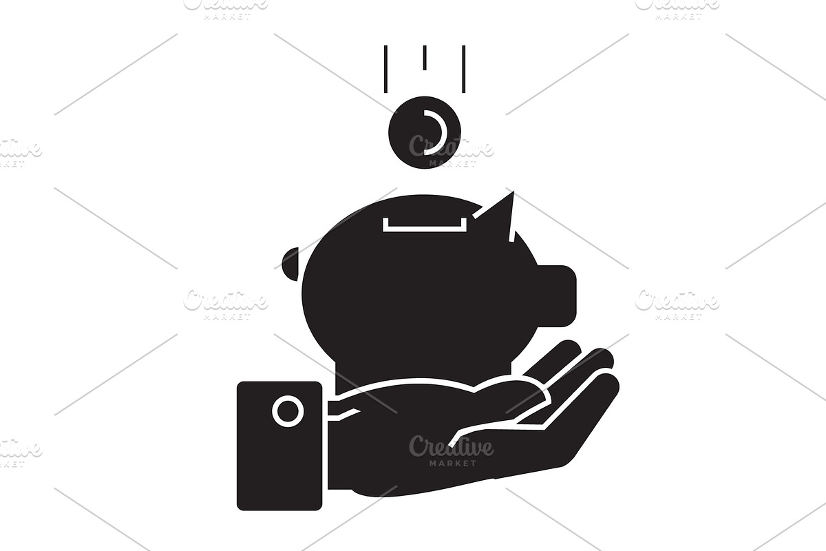 Hand with money pig black vector in Illustrations - product preview 8