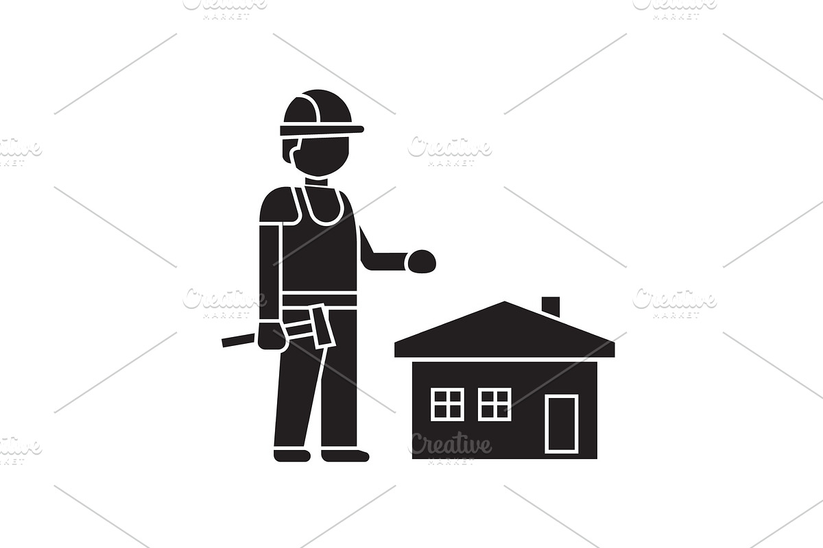 Home construction worker black in Illustrations - product preview 8