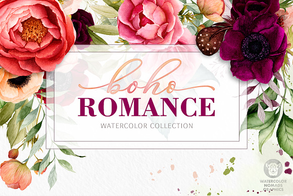 Boho Watercolor Flowers Collection in Illustrations - product preview 6
