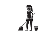 Cleaning with a mop black vector