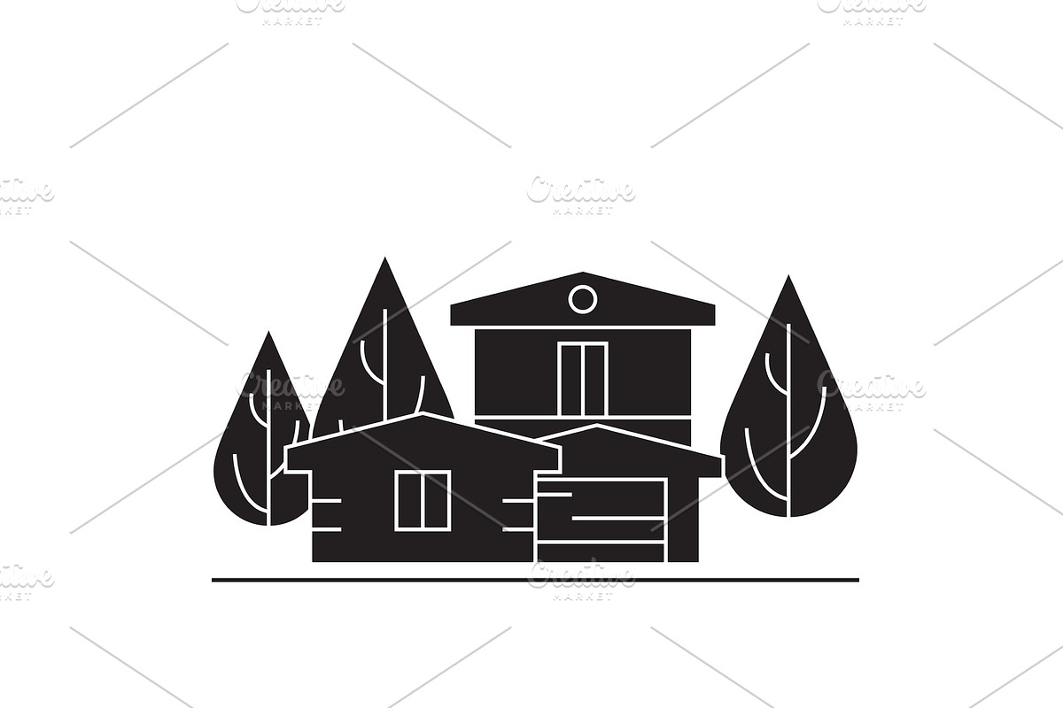 Country house black vector concept in Illustrations - product preview 8