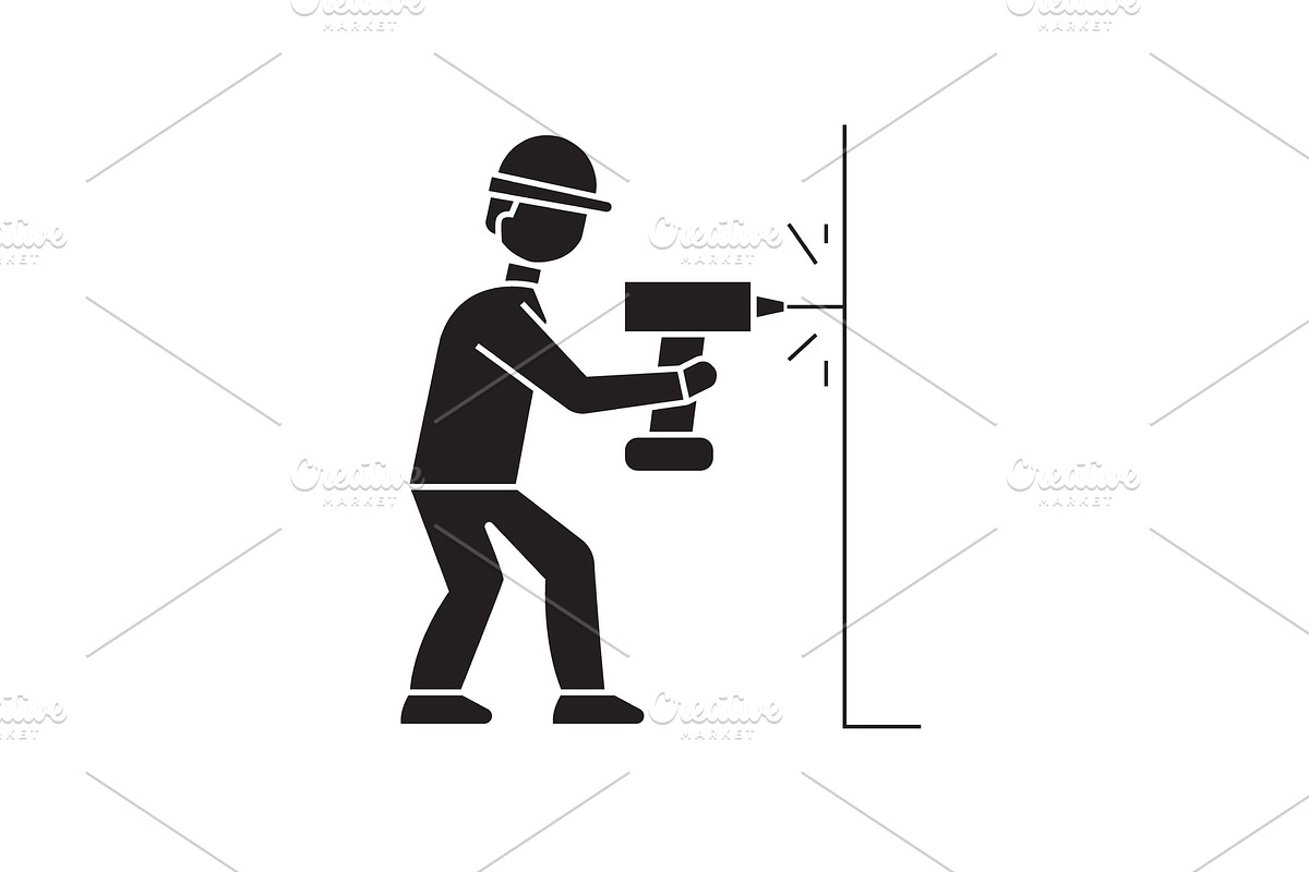Drilling a hole in wall black vector in Illustrations - product preview 8