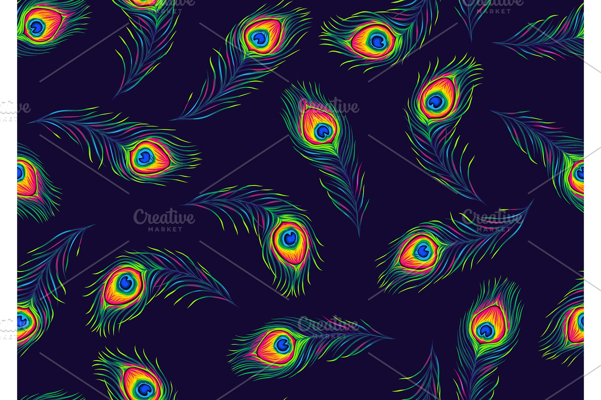 Peacock feathers seamless pattern. in Patterns - product preview 8