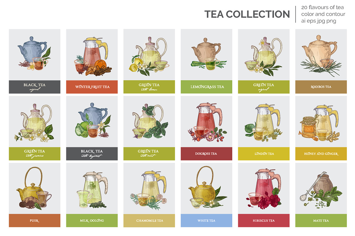 Tea bundle and seamless in Illustrations - product preview 8