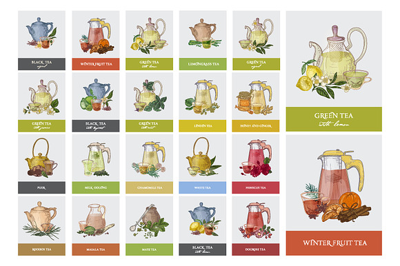 Tea bundle and seamless in Illustrations - product preview 1
