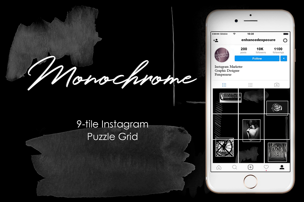 Instagram Puzzle Grid-Monochrome in Instagram Templates - product preview 8