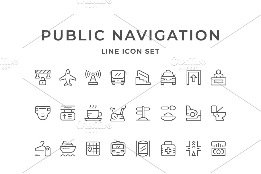 Set line icons of public navigation in Icons - product preview 8