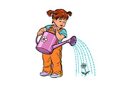 Girl watering can watering a flower
