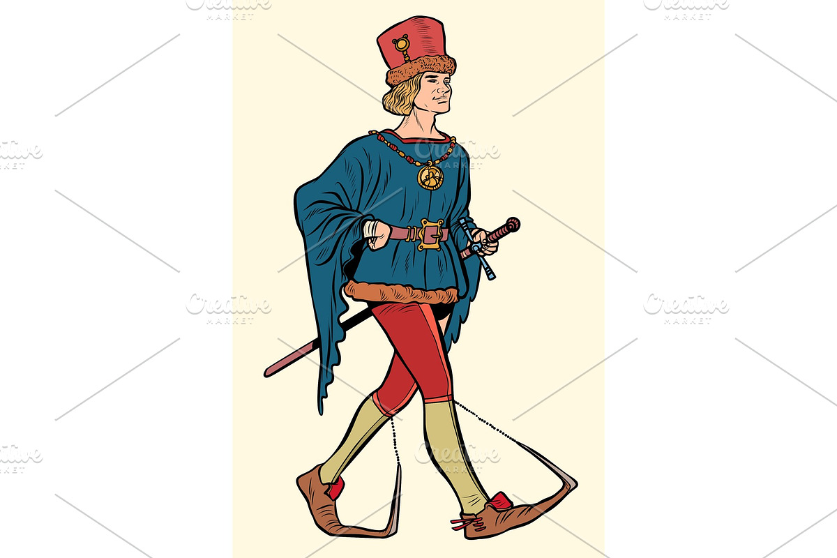 Poulaines worn, medieval man 15th in Illustrations - product preview 8