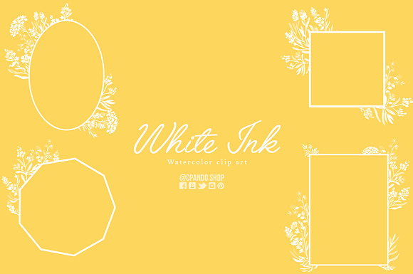 White ink watercolor flowers clipart in Illustrations - product preview 2