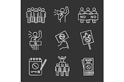 Protest action chalk icons set