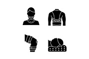 Trauma treatment glyph icons set