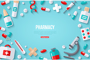 Pharmacy Banner With Flat Icon