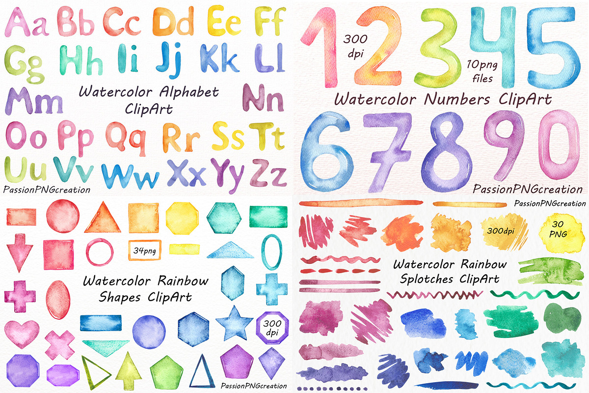 Big Set of Watercolor Rainbow shapes in Illustrations - product preview 8