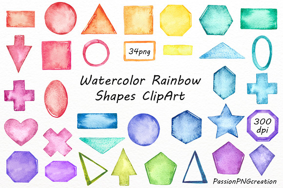 Big Set of Watercolor Rainbow shapes in Illustrations - product preview 3